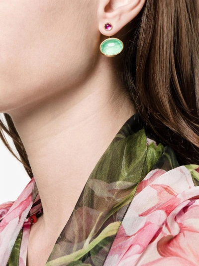 Shop Katerina Makriyianni Back Loop Malachite Earrings In Metallic