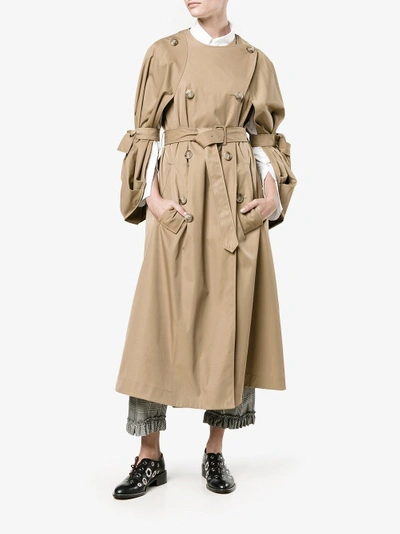 Shop Simone Rocha Double Breasted Trench Coat In Nude&neutrals