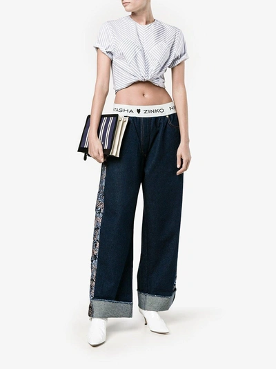 Shop Natasha Zinko Floral Jacquard Wide-leg Jeans In Blue