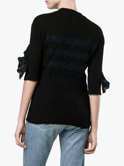 Shop Marni Ribbed Ruffle Top In Black