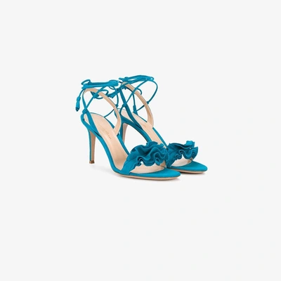Shop Gianvito Rossi 'flora' Sandalen Mit Gerüschten Akzenten In Blue