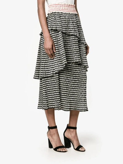 Shop Rosie Assoulin Gingham Tiered Skirt In Black