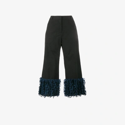 Shop Rosie Assoulin Cropped Ruffle Trousers In Black