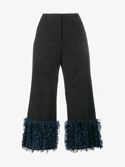 Shop Rosie Assoulin Cropped Ruffle Trousers In Black