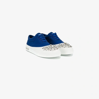 Shop Miu Miu Crystal Embellished Sneakers In Blue