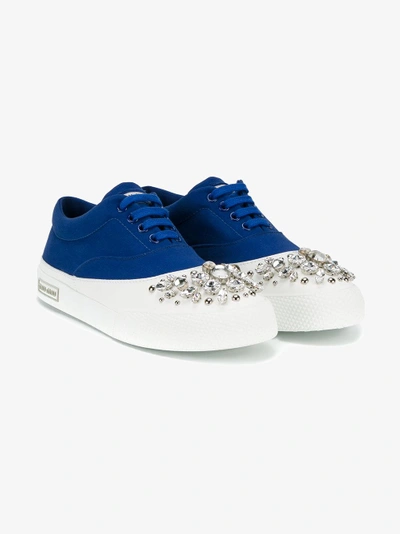 Shop Miu Miu Crystal Embellished Sneakers In Blue