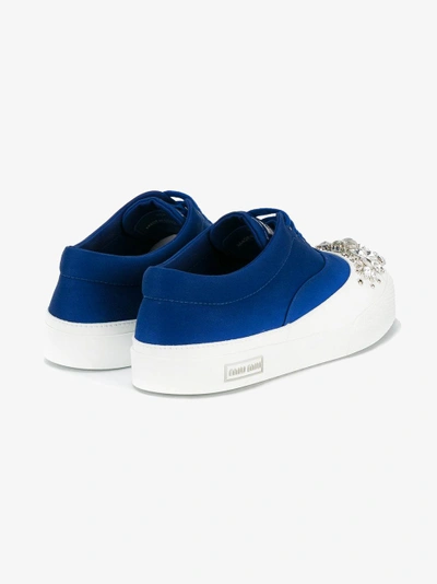 Shop Miu Miu Crystal Embellished Sneakers In Blue