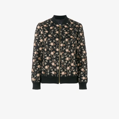 Shop Ashish Floral Embroidered Bomber Jacket In Black