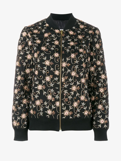 Shop Ashish Floral Embroidered Bomber Jacket In Black