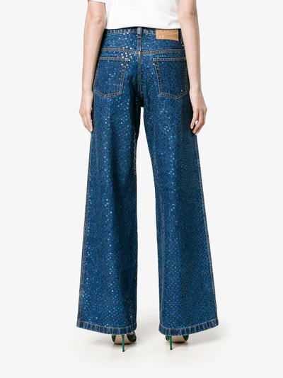 Shop Ashish Rose Embroidered Sequin Jeans In Blue