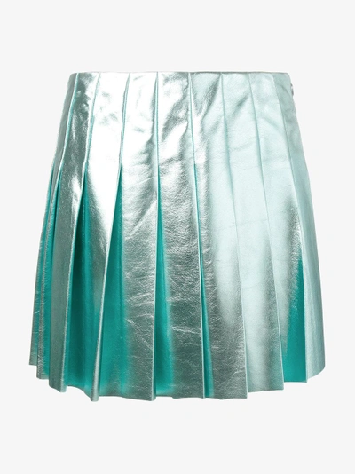 Shop Miu Miu Metallic Pleated Skirt In Blue