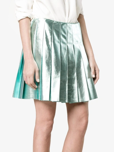 Shop Miu Miu Metallic Pleated Skirt In Blue