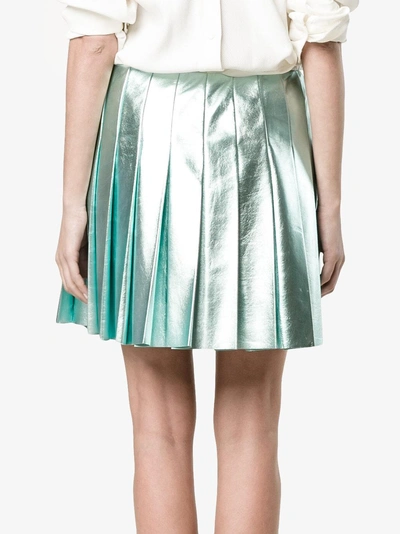 Shop Miu Miu Metallic Pleated Skirt In Blue