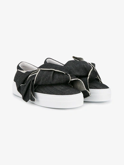 Shop Joshua Sanders Bow Denim Slip-on Sneakers In Black