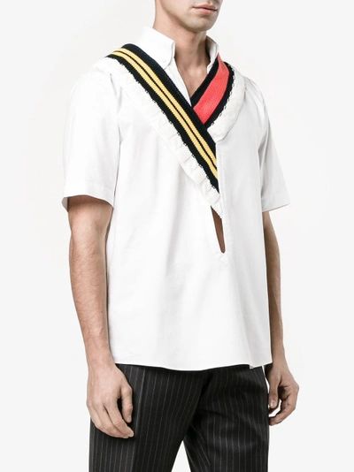 Shop Facetasm Knitted Collar Shirt In White