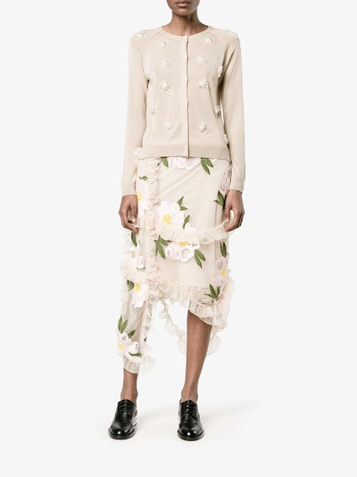 Shop Simone Rocha Floral Embroidered Frill Skirt In Nude&neutrals