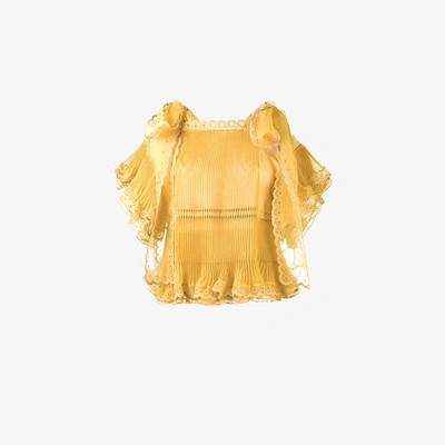 Shop Chloé Sheer Pleated Scalloped Blouse In Yellow