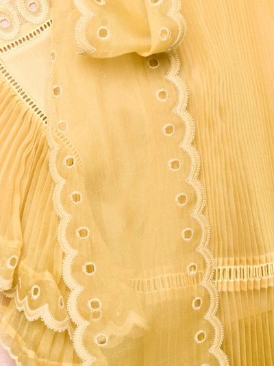 Shop Chloé Sheer Pleated Scalloped Blouse In Yellow