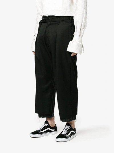Shop Sulvam High Waisted Cropped Trousers In Black