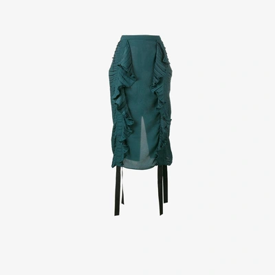 Shop Marco De Vincenzo Ruched Ruffle Pencil Skirt In Green