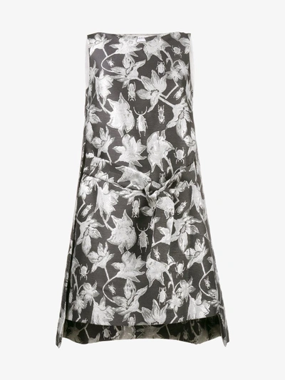 Shop Osman Metallic Brocade Shift Dress In Grey