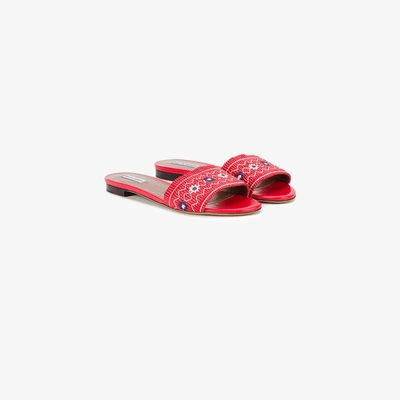 Shop Tabitha Simmons Dizzy Floral Embroidered Sandals In Red