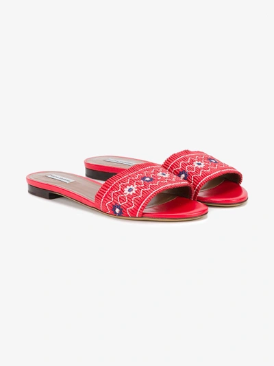 Shop Tabitha Simmons Dizzy Floral Embroidered Sandals In Red