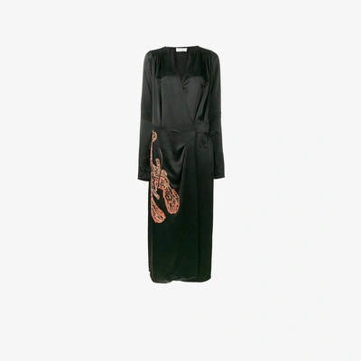 Shop Attico Gabriela Embroidered Wrap Dress In Black