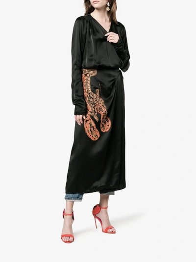 Shop Attico Gabriela Embroidered Wrap Dress In Black