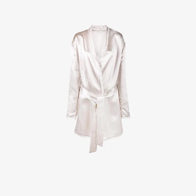 Shop Attico Frayed Robe Jacket In Pink/purple