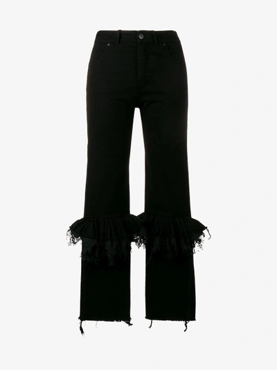 Shop Preen By Thornton Bregazzi Ruffle Knee Flared Jeans In Black