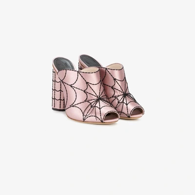 Shop Marco De Vincenzo Pink 115 Spider Web Satin Mules In Pink/purple