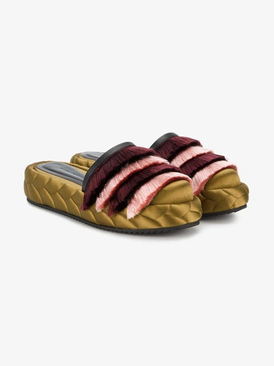 Shop Marco De Vincenzo Green Quilted Fringed Mules