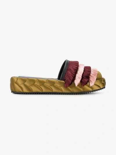 Shop Marco De Vincenzo Green Quilted Fringed Mules