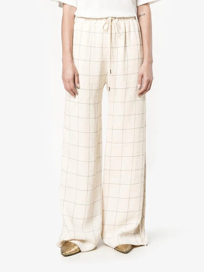 Shop Zimmermann Windowpane Print Wide-leg Trousers In Nude/neutrals