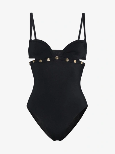 Shop Versace Studded Swimsuit With Cut Out Back In Black