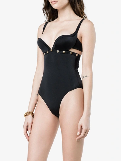 Shop Versace Studded Swimsuit With Cut Out Back In Black