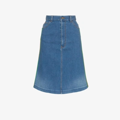 Shop Gucci Contrast Side Stripe A-line Denim Skirt In Blue