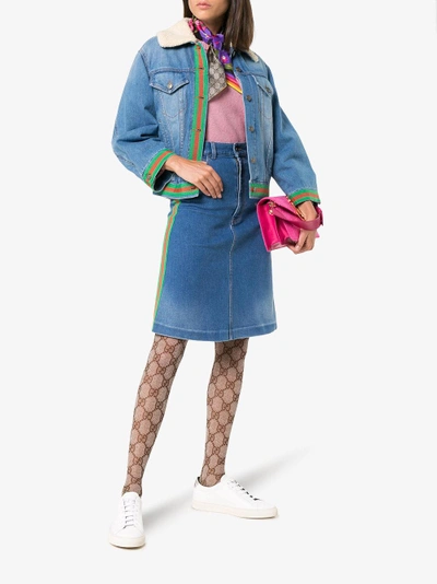 Shop Gucci Contrast Side Stripe A-line Denim Skirt In Blue