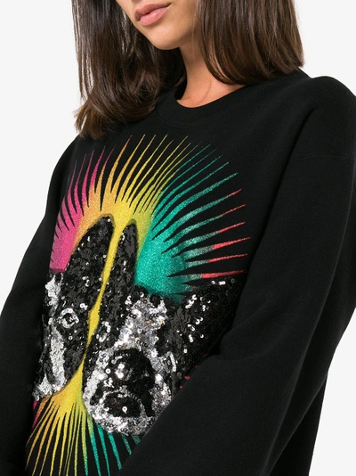 Shop Gucci Sequin Embellished Logo Back Cotton Sweatshirt In Black