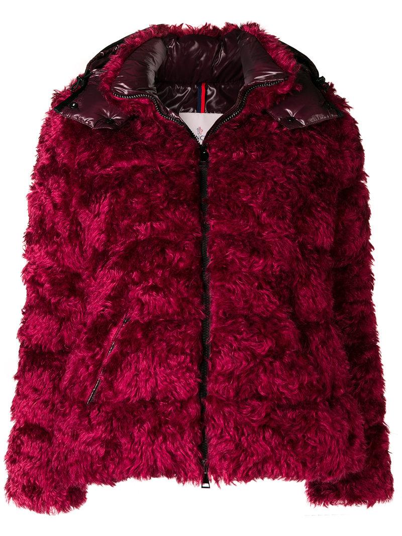 red moncler jacket with fur hood