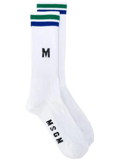 Shop Msgm Logo Knit Socks - White