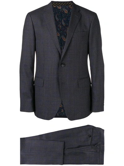 Shop Etro Prince Of Wales Patterned Suit - Blue