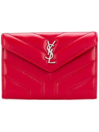 Shop Saint Laurent Leather Logo Purse - Red