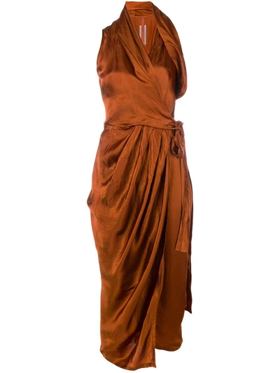 Shop Rick Owens Wrap Style Midi Dress In Brown