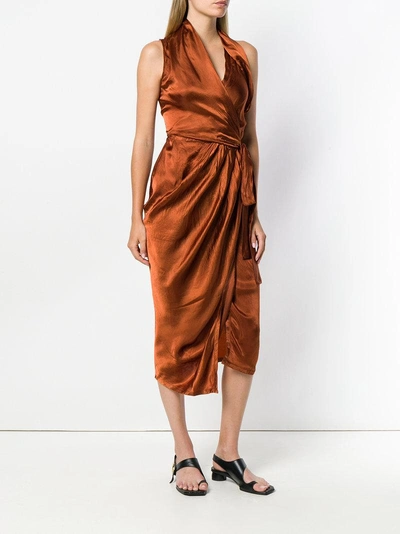 Shop Rick Owens Wrap Style Midi Dress In Brown