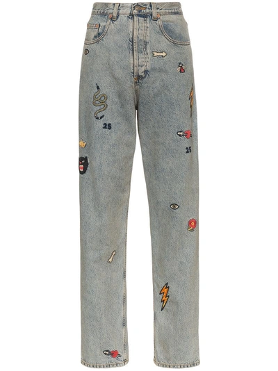 Shop Gucci High Waist Embroidered Jeans