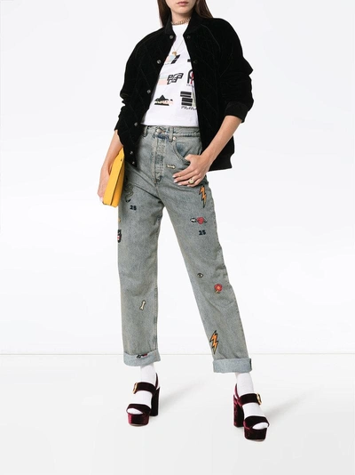Shop Gucci High Waist Embroidered Jeans