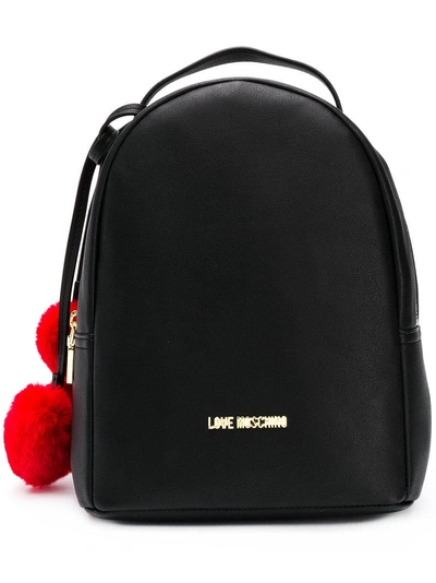 Shop Love Moschino Pom Pom Charm Logo Backpack - Black