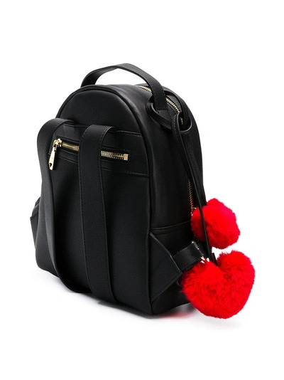 Shop Love Moschino Pom Pom Charm Logo Backpack - Black